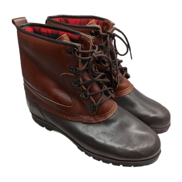 Eddie Bauer Men's Leather Duck Boots w/ Cushioned Red Flannel Inners SZ 11M - Picture 3 of 10